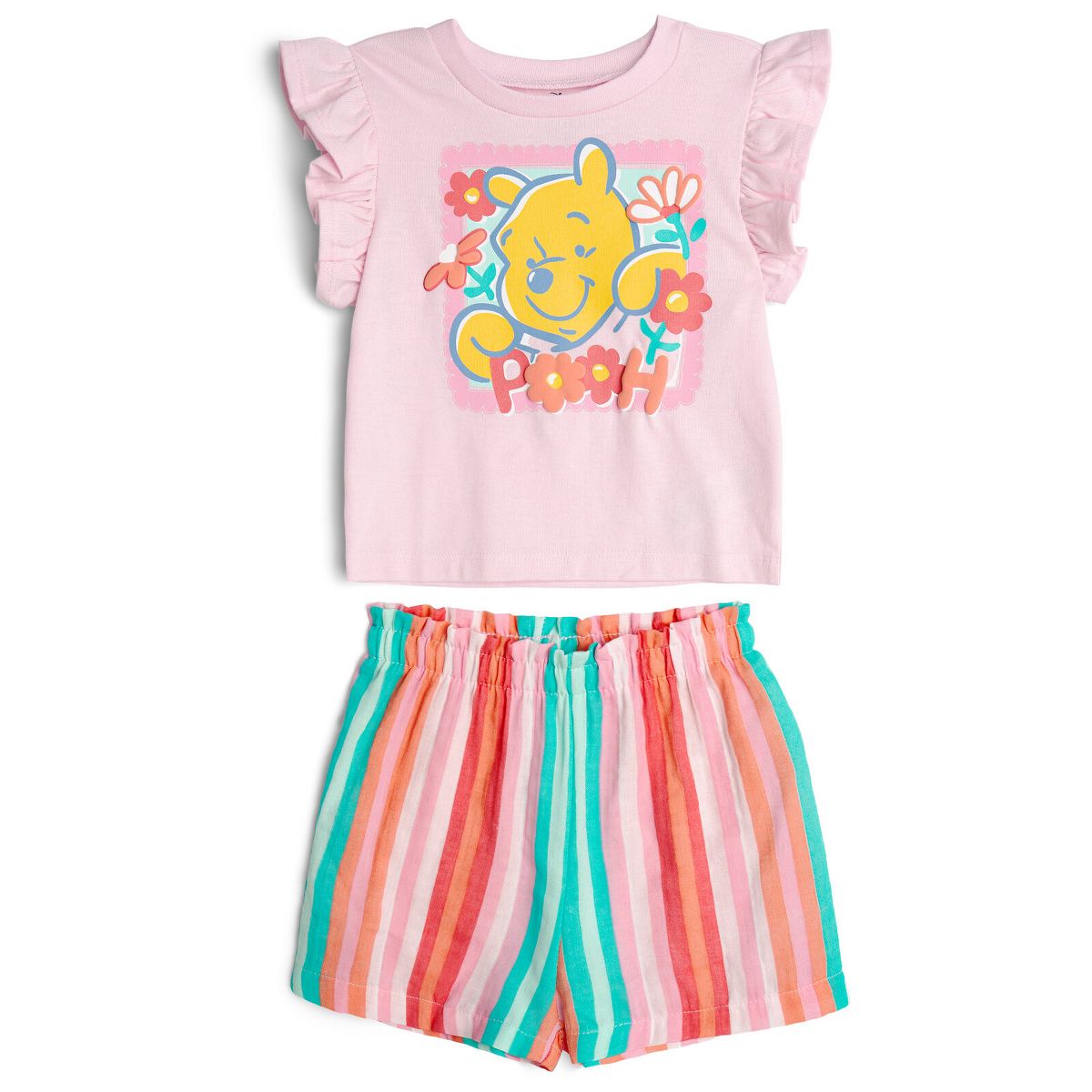 Disney Winnie the Pooh Baby Girls' 2-Piece Short Sleeve Tee and Gauze Shorts Set Infant
