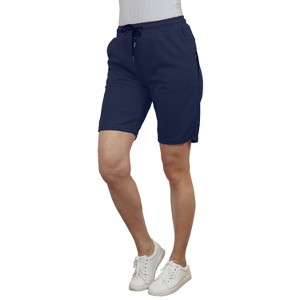 Blue Ice Women's Loose Fit Tech Fleece Jogger Sweat Lounge Shorts With Long Zipper Side Pocket - 1 of 4