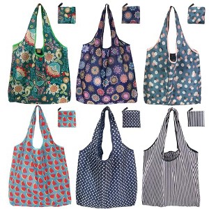Reusable Grocery Bags, 6 Pack 50Lbs Foldable Fashion Washable Shopping - 1 of 4