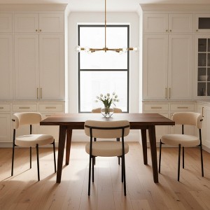 Homy Casa Set of 4 Teddy Upholstered Dining Chairs with Metal Legs, Modern Cozy Style, Beige - 1 of 4