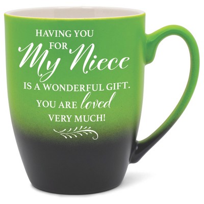 Elanze Designs My Niece You Are Loved Two Toned Ombre Matte Green and Black 12 ounce Ceramic Stoneware Coffee Cup Mug