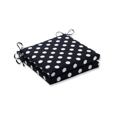 Polka Dot 2pc Indoor/Outdoor Squared Corners Seat Cushion - Black - Pillow Perfect