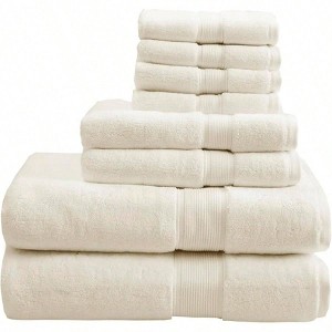 800GSM 100 Cotton Luxury Bath Towels, 8 - Piece Set, Cream Bath 30"W X 54"L, Hand 16"W X 28"L, Wash 13"W X 13"L - 1 of 4