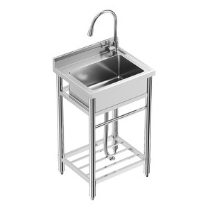 Utility Sink Free Standing Single Bowl Kitchen Sink with Cold and Hot Water Pipe Stainless Steel Sink for Laundry Room Bathroom Farmhouse - 1 of 4