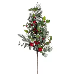 Vickerman 29" Green Artificial Holly Pine and Red Jingle Bell Spray.