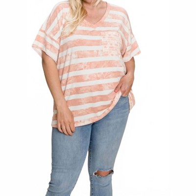 Women's Striped Pocket Top - Plus - Cotton Bleu