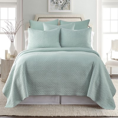 Spa Blue Cotton Twin Reversible Quilt Set