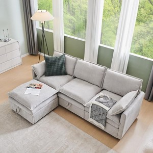 SinCiDo 88.98" Modular Couch Sofa with Storage, L-Shape 3 Seater Cloud Couch Sectional with Ottoman, Modern Sofa with Deep Seat & Pillow - 1 of 4