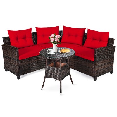 Tangkula 4PCS Outdoor Patio Conversation Set Wicker Rattan Sectional Sofa W/Cushions