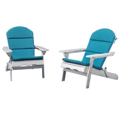 Malibu 2pk Acacia Adirondack Chairs - White/Teal - Christopher Knight Home