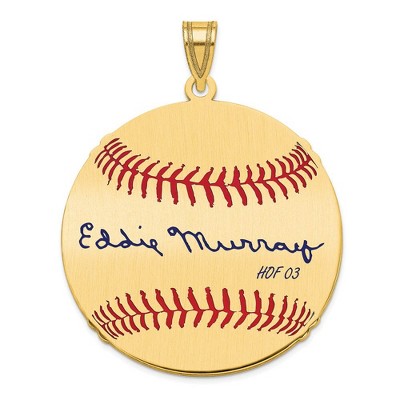 Black Bow Jewelry 14K Gold Plated Eddie Murray Signature LG Enamel Baseball Pendant