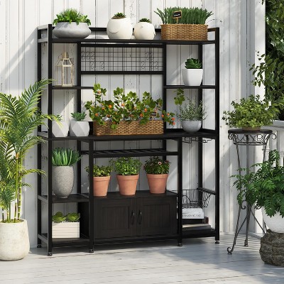 Black Metal 55" Adjustable Baker's Rack with LED Light and Power Outlet
