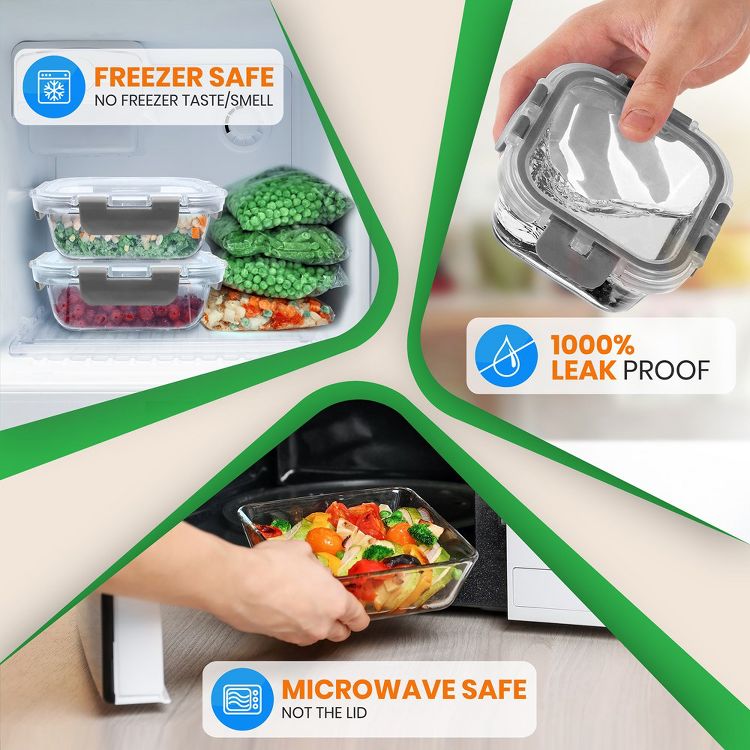 NutriChef 24-Piece High Borosilicate Glass Food Storage Containers Set with Airtight Locking Lids - Gray, 3 of 7