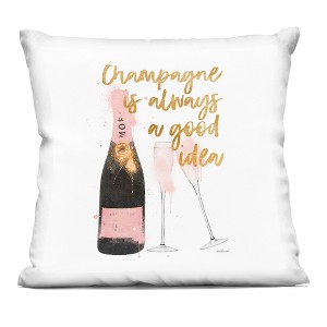 Stupell Industries Champagne Always Good Idea Pink Glam Bottle Indoor Decorative Throw Pillow, 18 x 18 - 1 of 3