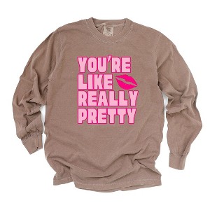 Simply Sage Market Women's You're Like Really Pretty Lips Long Sleeve Garment Dyed Tee - 1 of 3