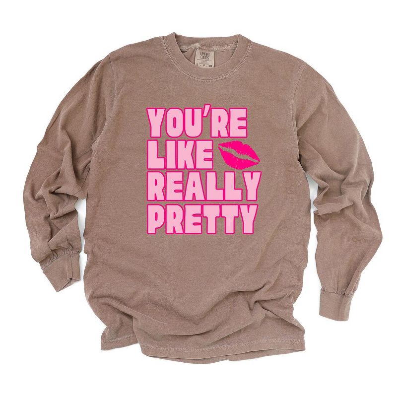 Simply Sage Market Women's You're Like Really Pretty Lips Long Sleeve Garment Dyed Tee, 1 of 5