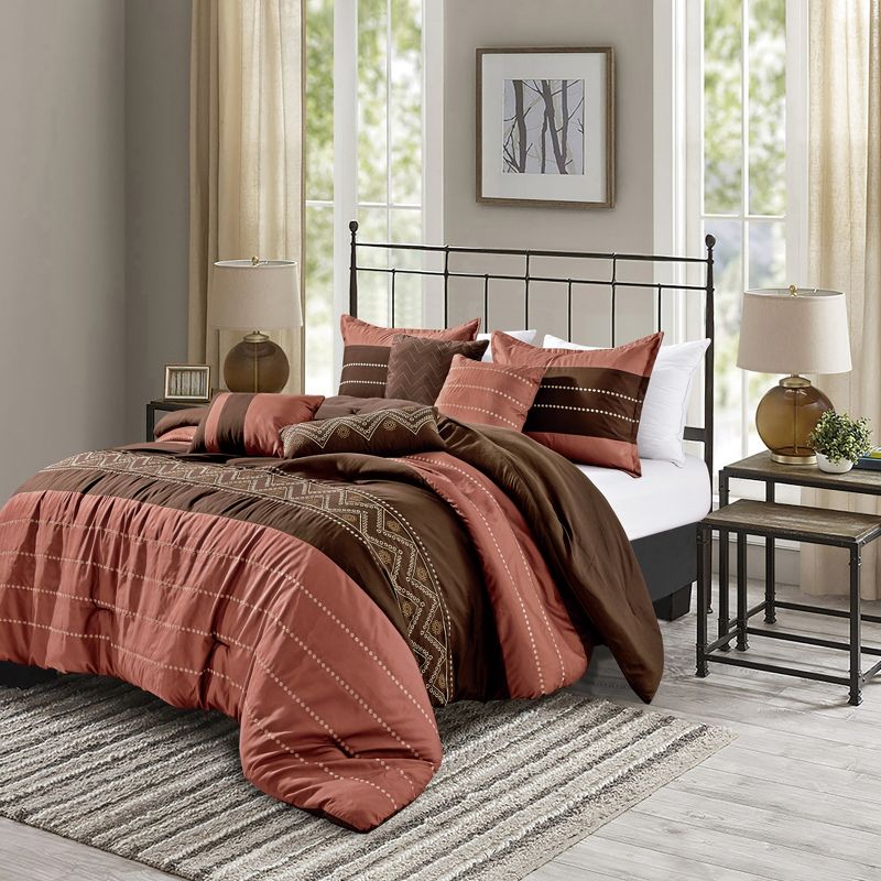 Esca Esdey Warm & Cozy 7 Piece Comforter Set: 1 Comforter, 2 Shams, 2 Cushions, 1 Decorative Pillow, 1 Breakfast Pillow - Brown, 2 of 6