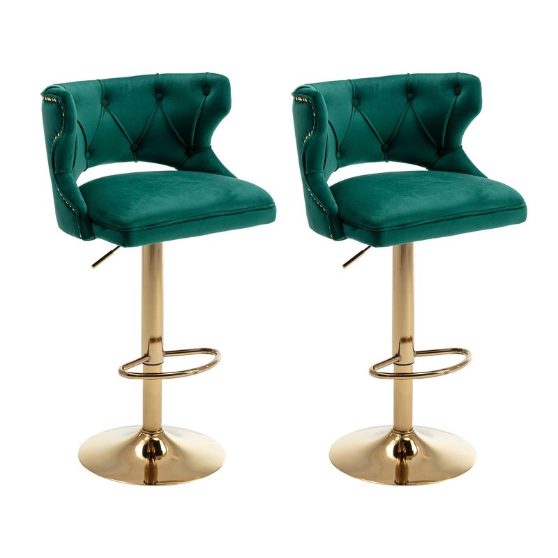 Set of 2 Upholstered  Swivel Bar Stools With Back and Footrest-ModernLuxe, 5 of 12