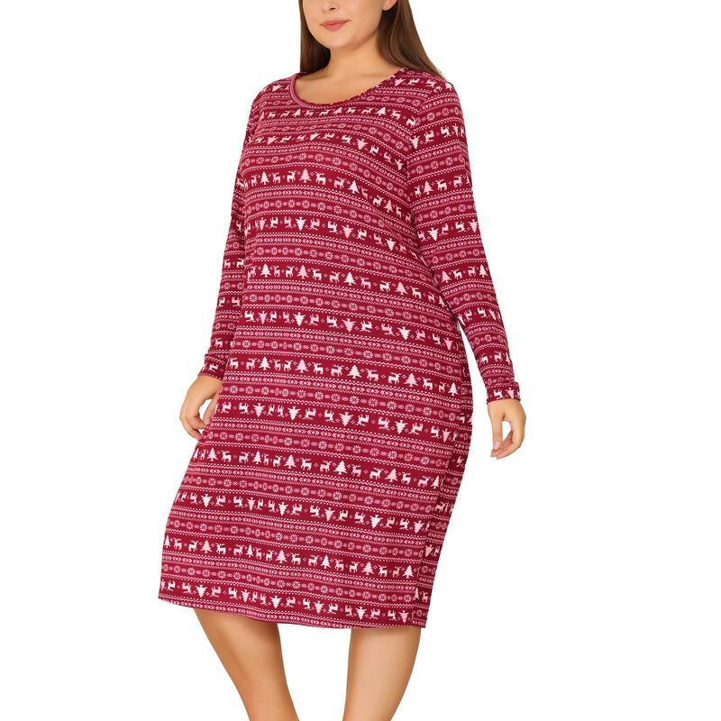 Agnes Orinda Women's Plus Size Comfy Long Sleeve Sleep Dress Nightgown, 2 of 6