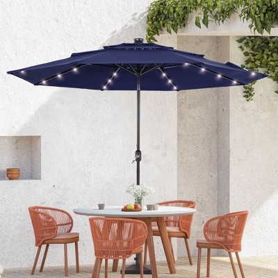 Sonkuki 10FT Outdoor 3-Tier Patio Market Umbrella w/Solar Lights and Aluminum Pole