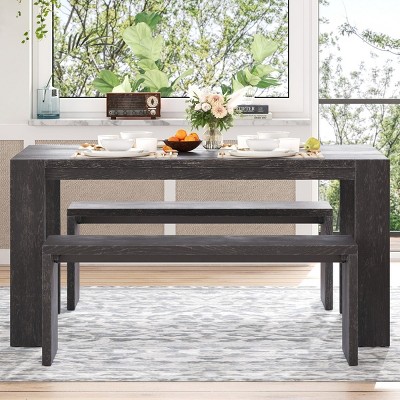 Dining Sets 3 Piece, Farmhouse Dining Set, Farmhouse Dining Table Set With 2 Benches, Dining Set Solid Wood-Cuddlewood