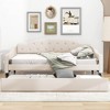 NicBex Full Size Daybed with Trundle Linen Fabric Day Bed with Waved Arms and Tufted Button for Living Room and Bedroom, Beige - 3 of 4