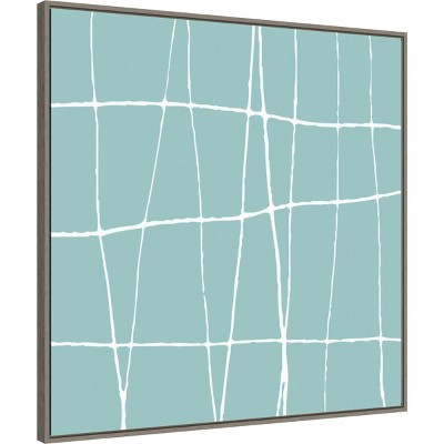 Teal and White Abstract Canvas Wall Art with Float Frame