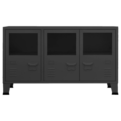 Black Metal and Glass Industrial Accent Cabinet with Tapered Legs
