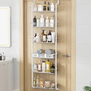 6 Tier Over Door Pantry Organizer Hanging Hooks Door Storage Rack Carbon Steel Basket 62.99in Over Door Shelf for Kitchen Bathroom - 1 of 4