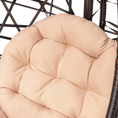 Brown Wicker Teardrop Hanging Hammock Chair with Cushions
