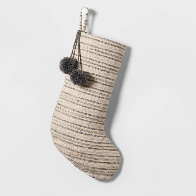 Woven Christmas Stocking Gray Stripe - Wondershop™