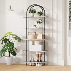 5-Tier Industrial Bookshelf, 71 Inch Tall Metal Arch Bookcase with Open Adjustable Shelves, for Living Room and Home Office - 1 of 4