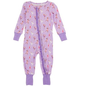 RuffleButts SoftSnooze Baby Girls Ruffle One Piece Convertible Pajamas - 1 of 4