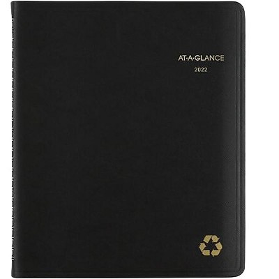 AT-A-GLANCE 2022 7" x 8.75" Weekly/Monthly Appointment Book Planner Recycled Black 70-951G-05-22