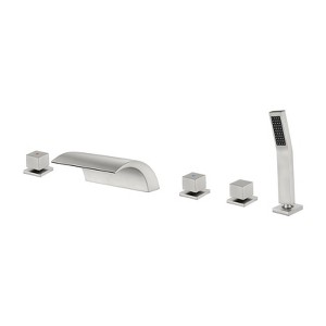 Cobbe 5-Hole Installation Tub Faucet Kit with 7.09-inch Wide Waterfall Spout, Hand Shower, 2 Switches and 1 Diverter Knob Brushed Nickel - 1 of 4