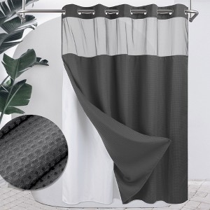 No Hook Shower Curtain with Snap in Liner, Heavyweight Waffle Fabric Bath Curtain, Hotel Grade - 1 of 4