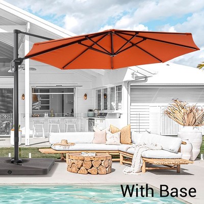 Sonkuki 11FT 270gsm Aluminum Patio Cantilever Umbrella With Weighted Base and Solution-Dyed Fabric