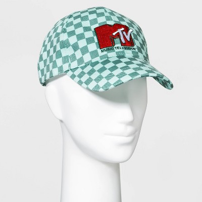 Women's MTV Checkered Print Baseball Hat - Green One Size