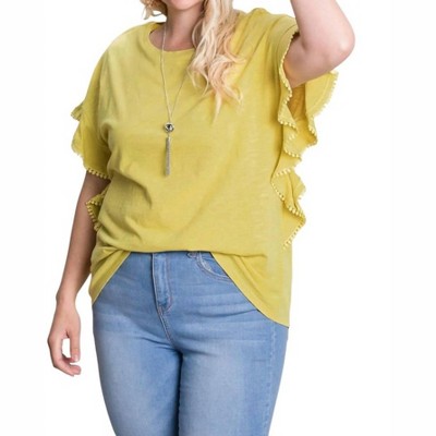 Women's Washed Cotton Ruffle Top - Cotton Bleu