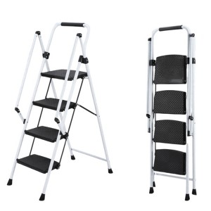 TopComfy 4 Step Stool Folding Ladder Wide Anti Slip Pedals Sponge Handle Sturdy Steel for Home Kitchen Office Elevator, White, 21.6"*3.54"*60.2" - 1 of 4