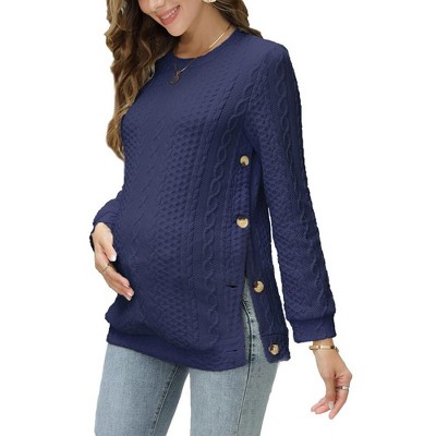 Maternity Nursing Pullover Sweater Double Split with Buttons