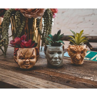 Michael Myers Themed 3" Ceramic Mini Planter with Lifelike Succulent
