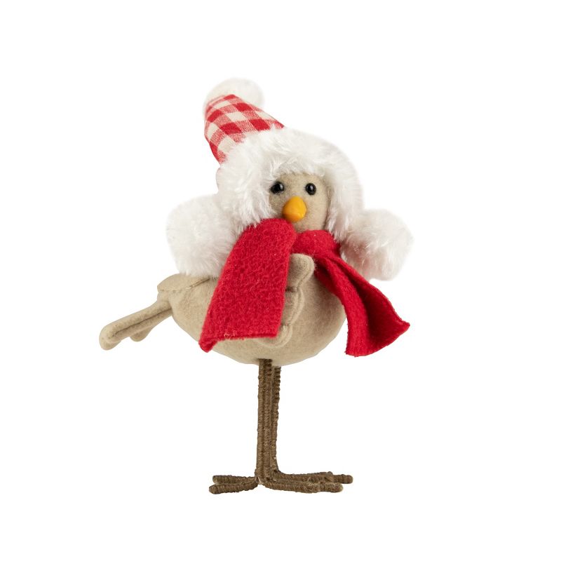 Northlight 8.5" Right Facing Standing Bird with Red Scarf and Plaid Hat Christmas Figure, 1 of 4