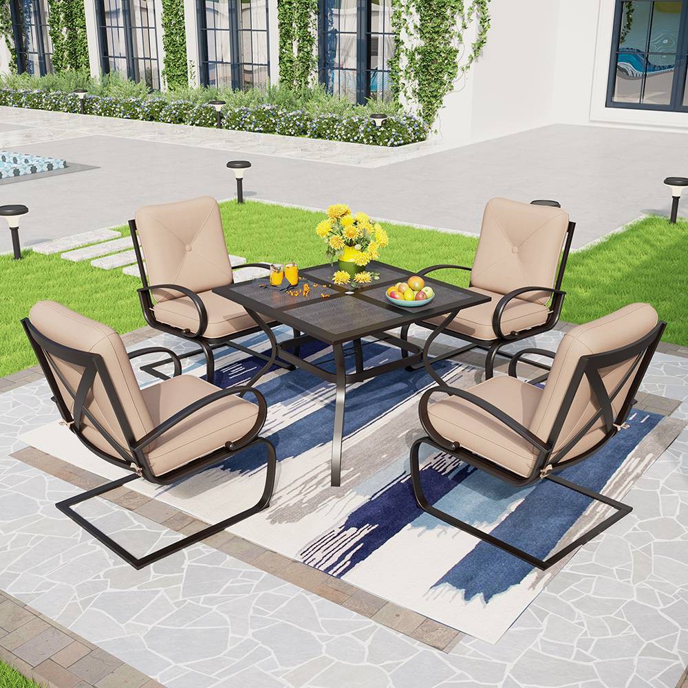 Photos - Garden Furniture 5pc Patio Dining Set with Square Umbrella Table with Mesh Top - Beige - Ca