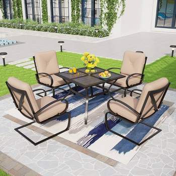 Captiva Designs 5pc Patio Dining Set with Square Umbrella Table with Mesh Top