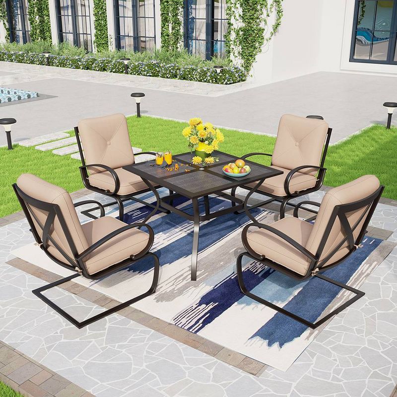 Captiva Designs 5pc Patio Dining Set with Square Umbrella Table with Mesh Top, 1 of 8