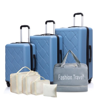 YONWAY 8 Piece Hardshell ABS Luggage Set, Checked Spinner Luggage Set (20in/24in/28in+Portable Handbag + 4 Pieces Storage Bag Set)
