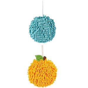 REGALWOVEN 2 Pack Soft Absorbent Chenille Fuzzy Ball Hand Towels for Bathroom Home Decor 6" x 6" - 1 of 4