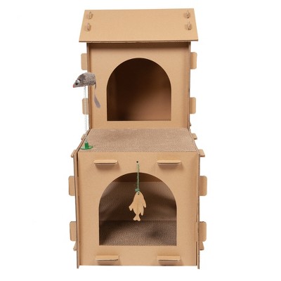 Farmhouse Brown Cardboard Multi-Level Cat Scratcher House