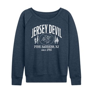 Women's - Instant Message - Jersey Devil Lightweight French Terry Wide Neck Long Sleeve Graphic Shirt - 1 of 4